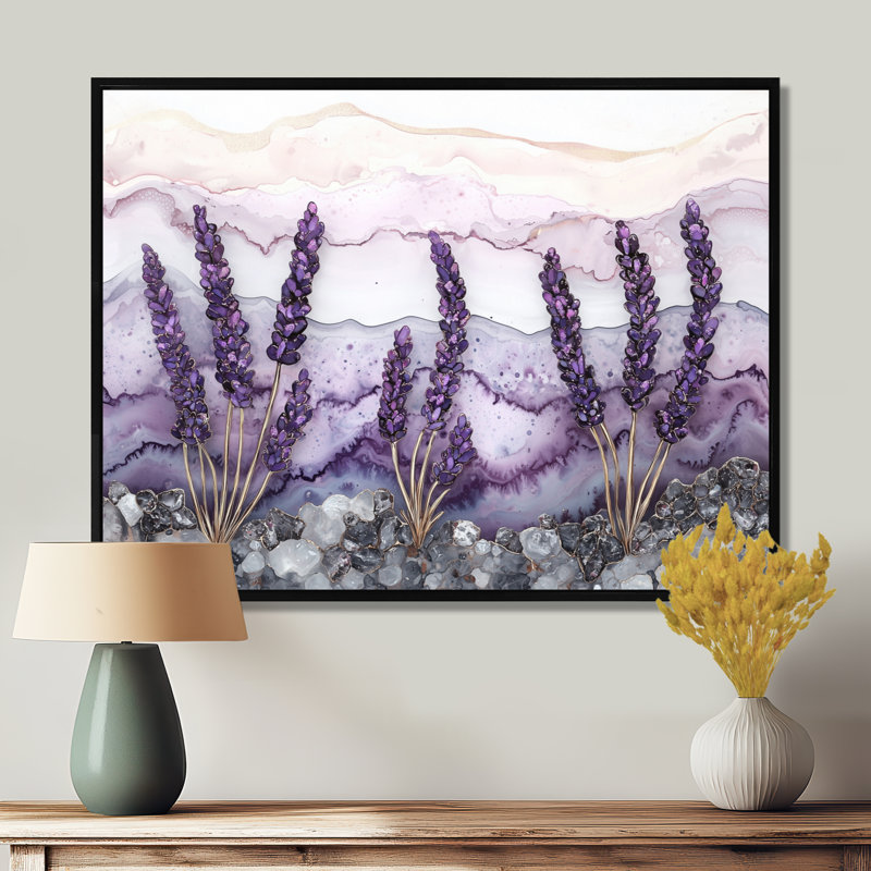 Velours lavande prés sur agate III - décoration murale lavande, Noir, H 12 po x l 20 po