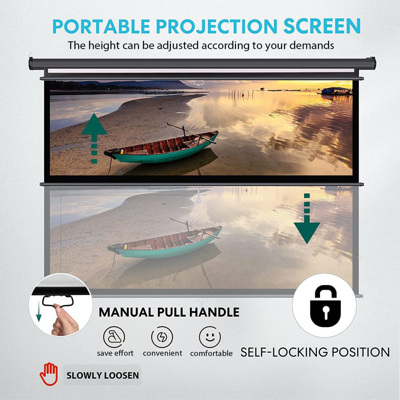 White 49'' x 74'' Manual Ceiling Mounted Projector Screen