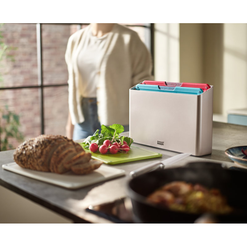 Multi-Color Plastic 4-Piece Rectangular Cutting Board Set with Storage Case