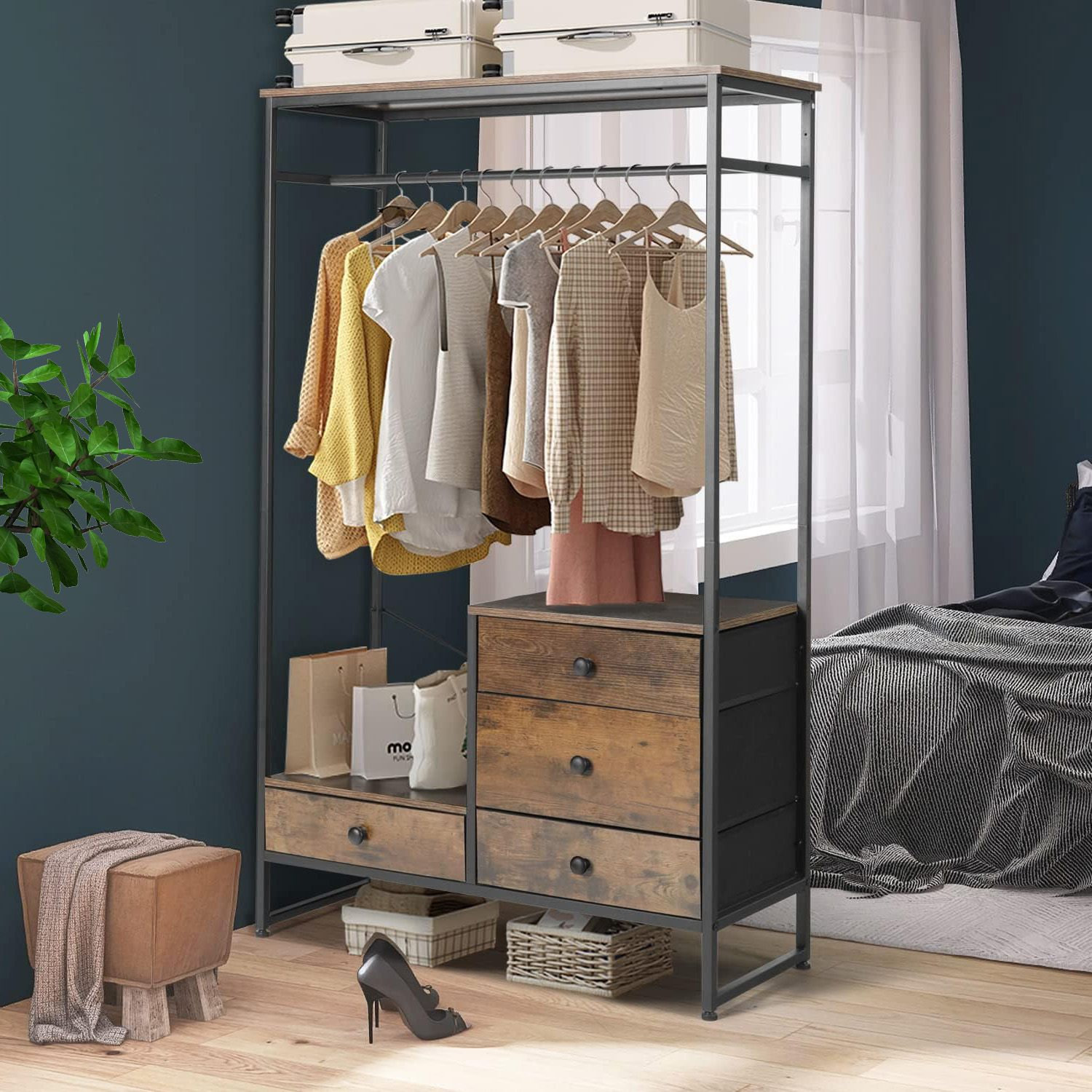 17 Stories Free Standing Closet Organizer Heavy Duty Garment Rack ...