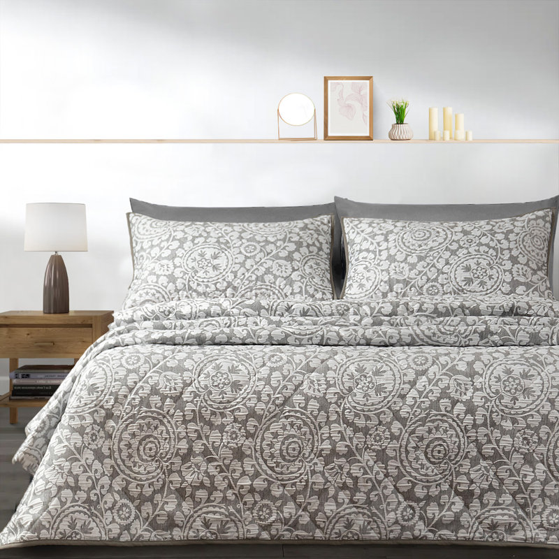 Abhipsa Luxury Jacquard Bedspread Sets, King Bedspread - 2 Shams, Grey