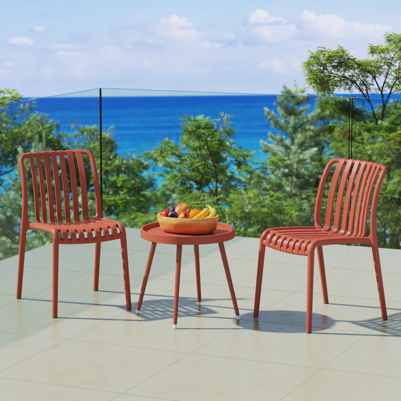 3-Piece Outdoor Patio Chair With Side Table, Red