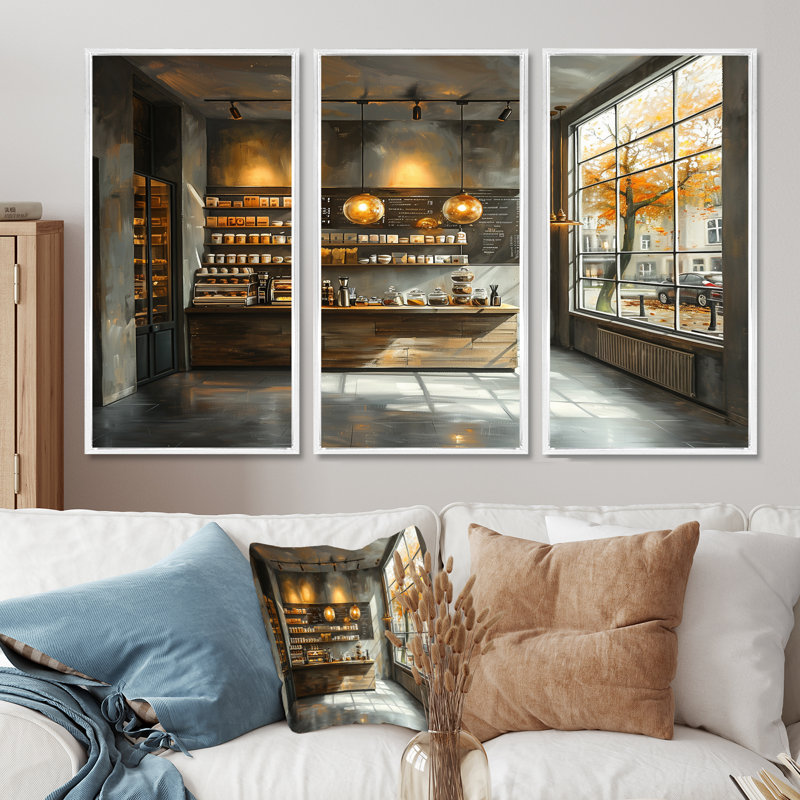 «Brown Gray Vintage Boutique Charm II - Stores & Boutiques», ensemble de reproductions d'art mural