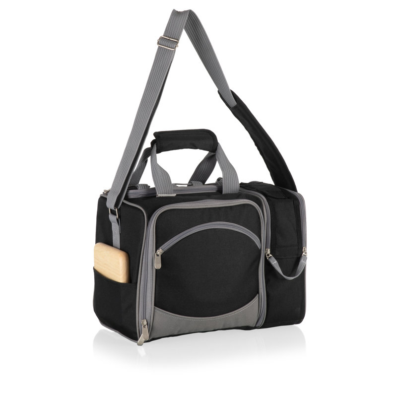 Sac isotherme Malibu avec ensemble de pique-nique Jacqulina, Noir avec gris argenté