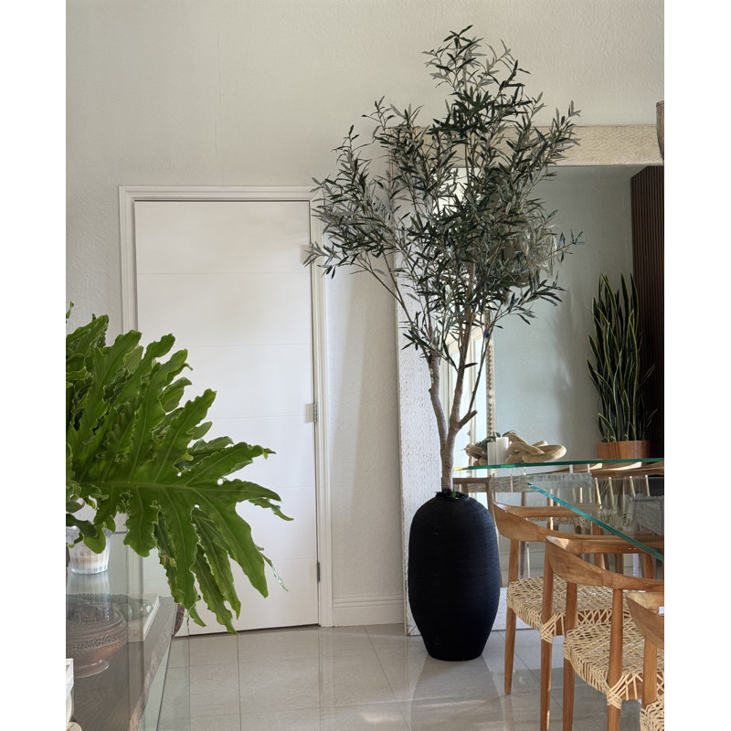 Artificial Olive Tree In White Konos Vase, Black