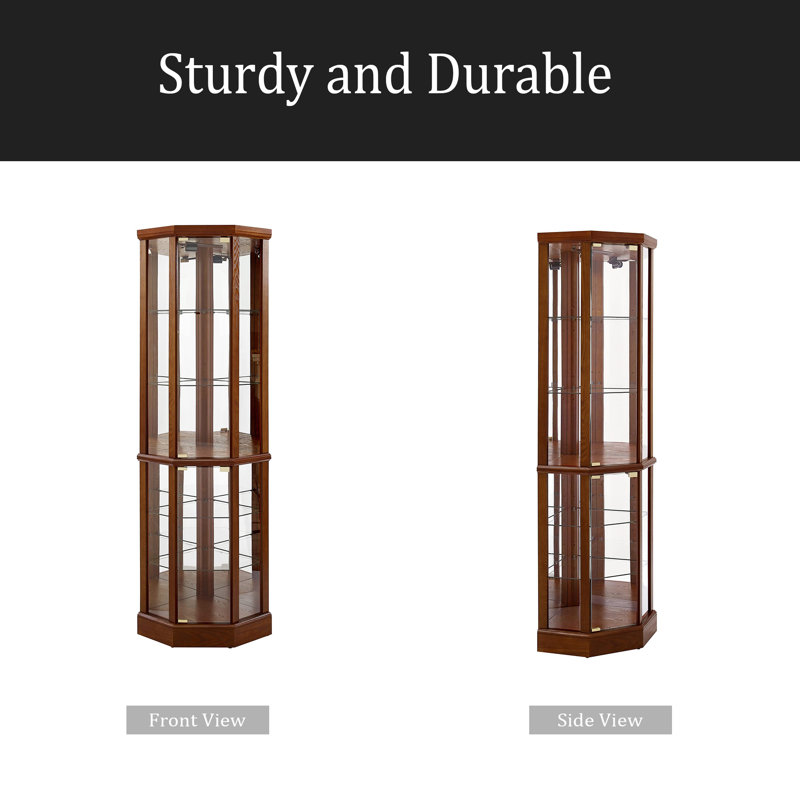 Vitrine de coin éclairée à 6 tablettes avec tablettes réglables en verre trempé et miroir arrière (ampoule E26 non incluse)