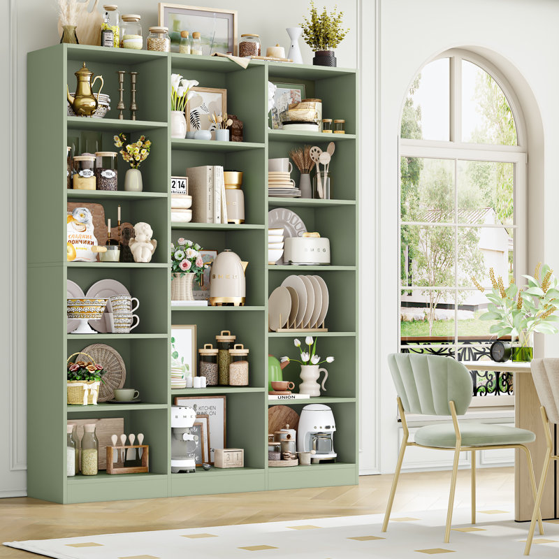 Wakil 74"H X 59"W 6-Tier Large Wood Storage Bookcase, Green