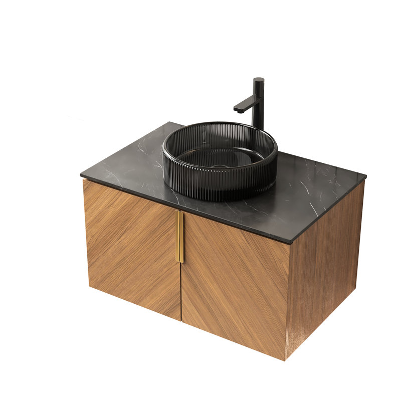 Meuble-lavabo moderne 30 po, finition grain de chêne brun, système de fermeture en douceur