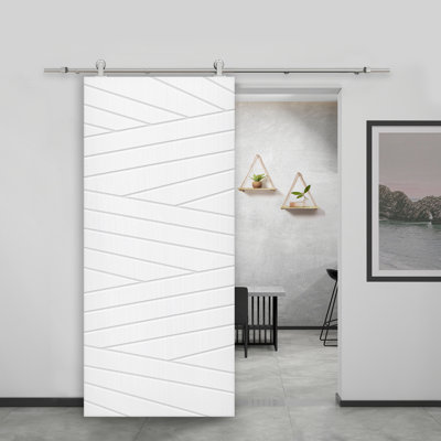 Panelled Manufactured Wood and Metal Barn Door with Installation Hardware Kit