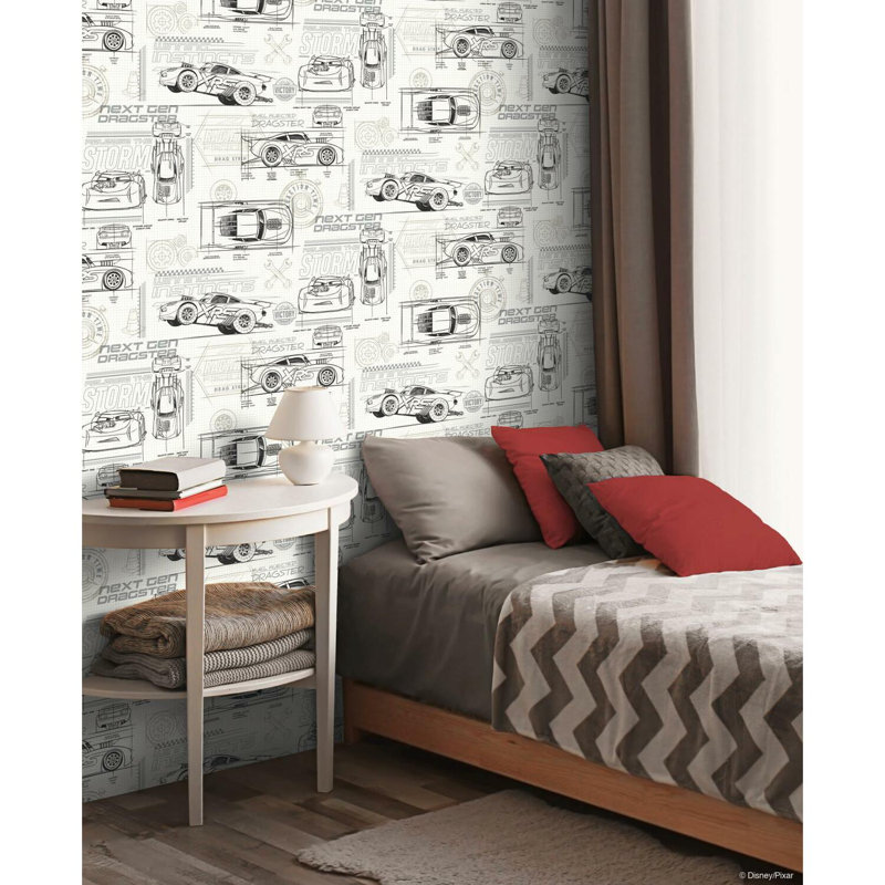 PEINTURE AUTOMATIQUE DISNEY ET PIXAR CARS PEEL & STICK PEEL & STICK WALLPAPER, Gris / blanc