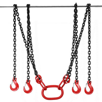 10FT Chain Sling 5/16 Inch X 10 FT Engine Lift Chain G80 Alloy Steel Engine Chain Hoist Lifts 3 Ton with 4 Leg Grab Hooks Used in Mining, Machinery, Ports, Building