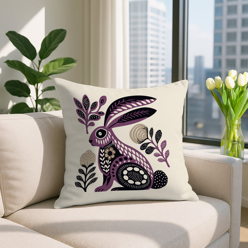 Coussin intérieur / extérieur Timi Rabbit, Carré 15 po, Mauve