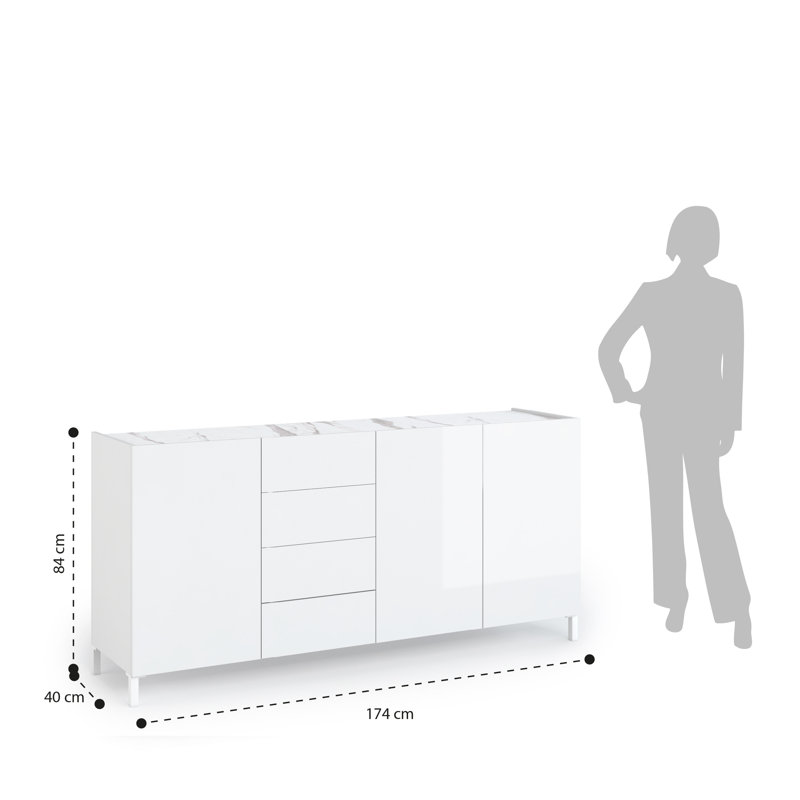 Areah 441.96cm Sideboard, White/Calacatta