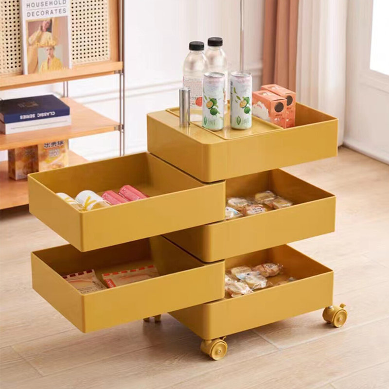 360° Rotating Nightstand Storage Cabinet Bedside Table With 5 Drawers Organizer, Yellow