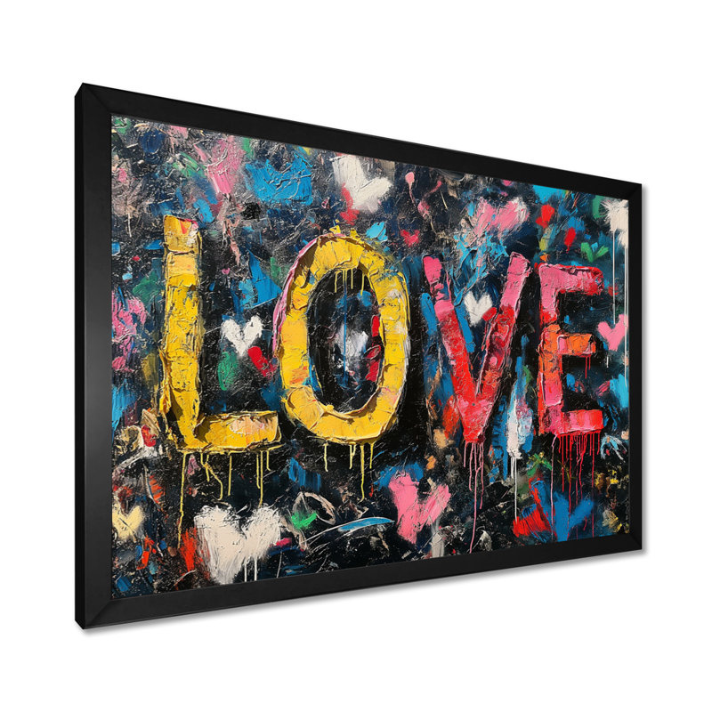 Love Pop Art Graffiti Artwork - Pop Art Wall Art Living Room, H 34 po x l 44 po x P 1,5 po, Toile encadrée noire simple