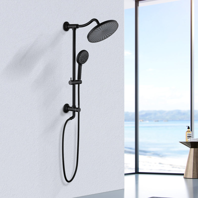 5-Setting Handheld Shower System With Dual Head - Matte Black Wall Mounted 1.8 Gpm Adjustable Spray Pattern Resists Corrosion Diverter Valve Included & Discoloration Slide Bar
