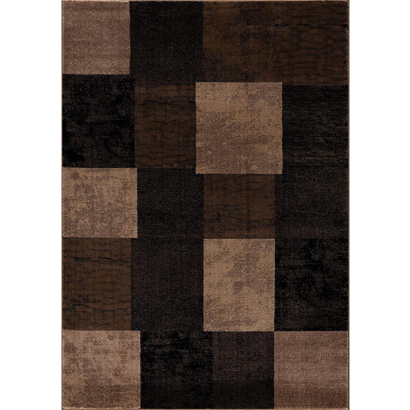 5' X 7' Black And Brown Geometric Distressed Area Rug, Rectangle 5' x 8'
