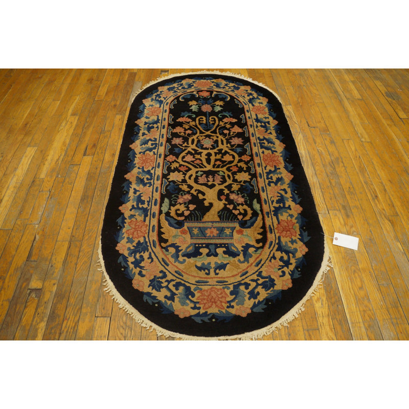 Antique Art Deco Small Scatter Size Wool Blue Navy Rug