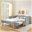 Lit de jour double en vichy avec gigogne gigogne et poche de rangement, structure en bois massif, cyan-679049821-679049822