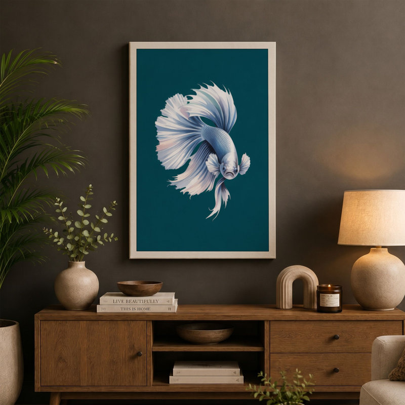 Betta in Blue Modern - Wrapped Canvas, 18x12 - 45.7 x 30.5 cm, Ochre Border