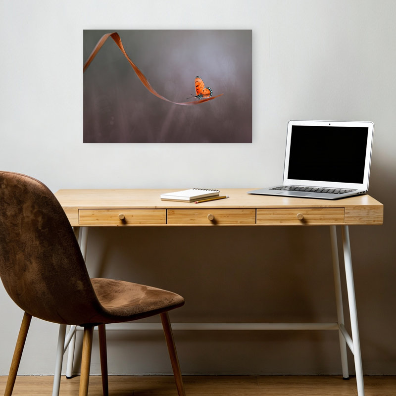 Orange Butterfly On Leaf Delicate Peaceful Tranquil Butterfly Nature Wildlife Wall Art Print 1 Piece Wrapped Canvas Wall Art