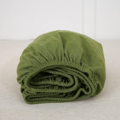 Linen Fitted Sheet (1 Piece) - 14 Inch Deep Pocket Mattress Cover Natural Flax Cotton Blended Soft Breathable Bedding