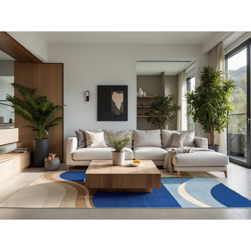 Tapis beige moelleux et doux à motif de dômes bleu Queanbeyan Santorini, 5 x 8