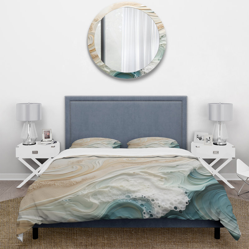 Beige sable vue aérienne IV - Ensemble de housse de couette de plage - Microfibre de polyester
