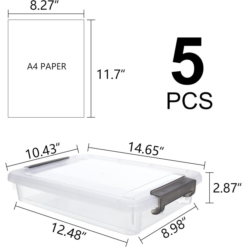 Boîte en plastique A4 avec couvercle à loquet transparent (lot de 5)