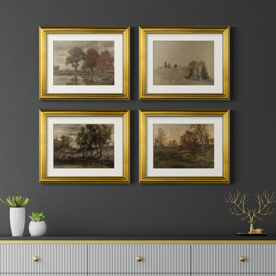 Ensemble de 4 reproductions encadrées Vintage Landscape LXV III