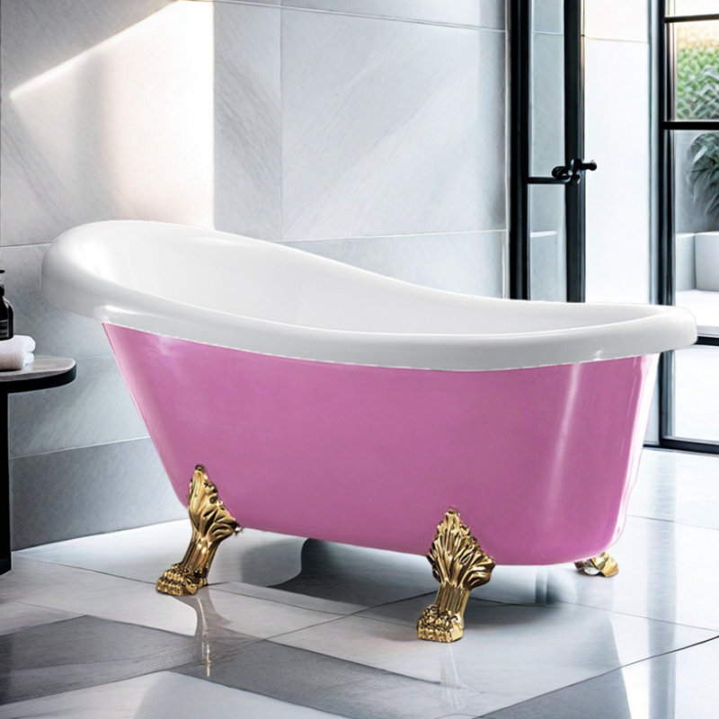 Baignoire en acrylique simple et moderne, Blanc / rose / or