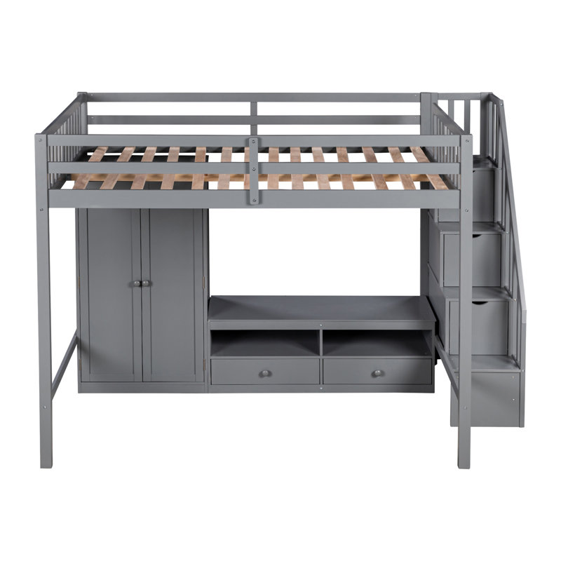 Loft Bed Frame With Wardrobe, Gray