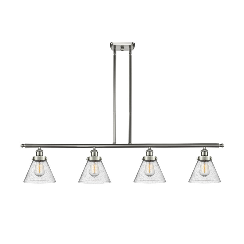 Luminaire pour îlot 4 lumières Cone, Nickel satiné brossé, Grainé, Ampoule non incluse