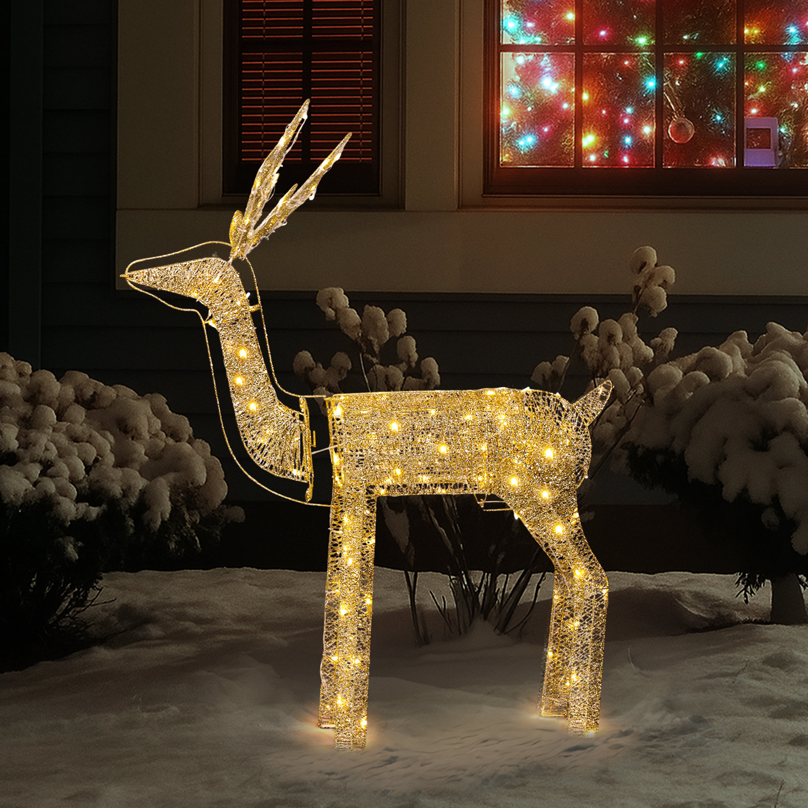 3.6Ft Golden Reindeer With Movable Head 100 LED Lights Christmas Decoration