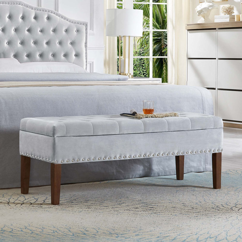 Tufted Bench With Storage, Gray