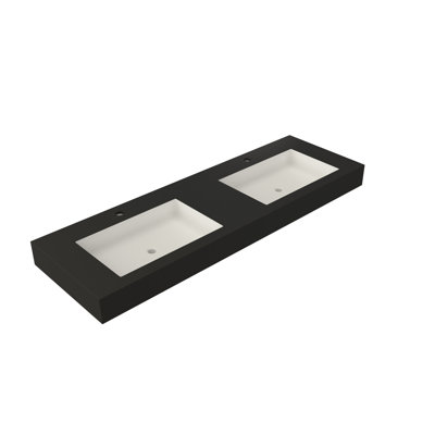 Lavabo de salle de bain en résine solide à surface solide pour salle de bain - noir mat, 48,06 po de profondeur, 18,92 po de largeur, 4,2 po de hauteur, 56,26 lb d'espaces à utilisation spatiale équilibrée, qualité de teinture, installation flexible, esthétique homogène,
