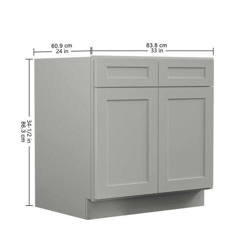 Armoire de base évier en contreplaqué gris 33 po x 24 po x 34,5 po - armoire, tablette réglable, solide et stable avec tablette