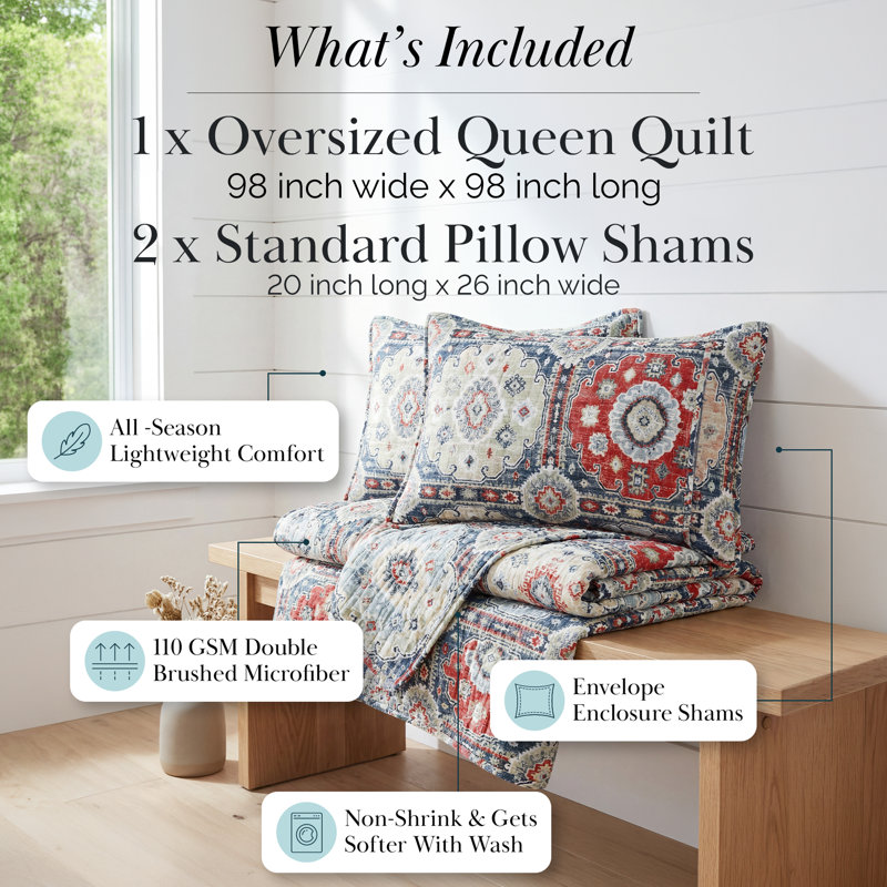 Ensemble de courtepointe kilim surdimensionné et facile d'entretien par Southshore Fine Linens, Multicolore
