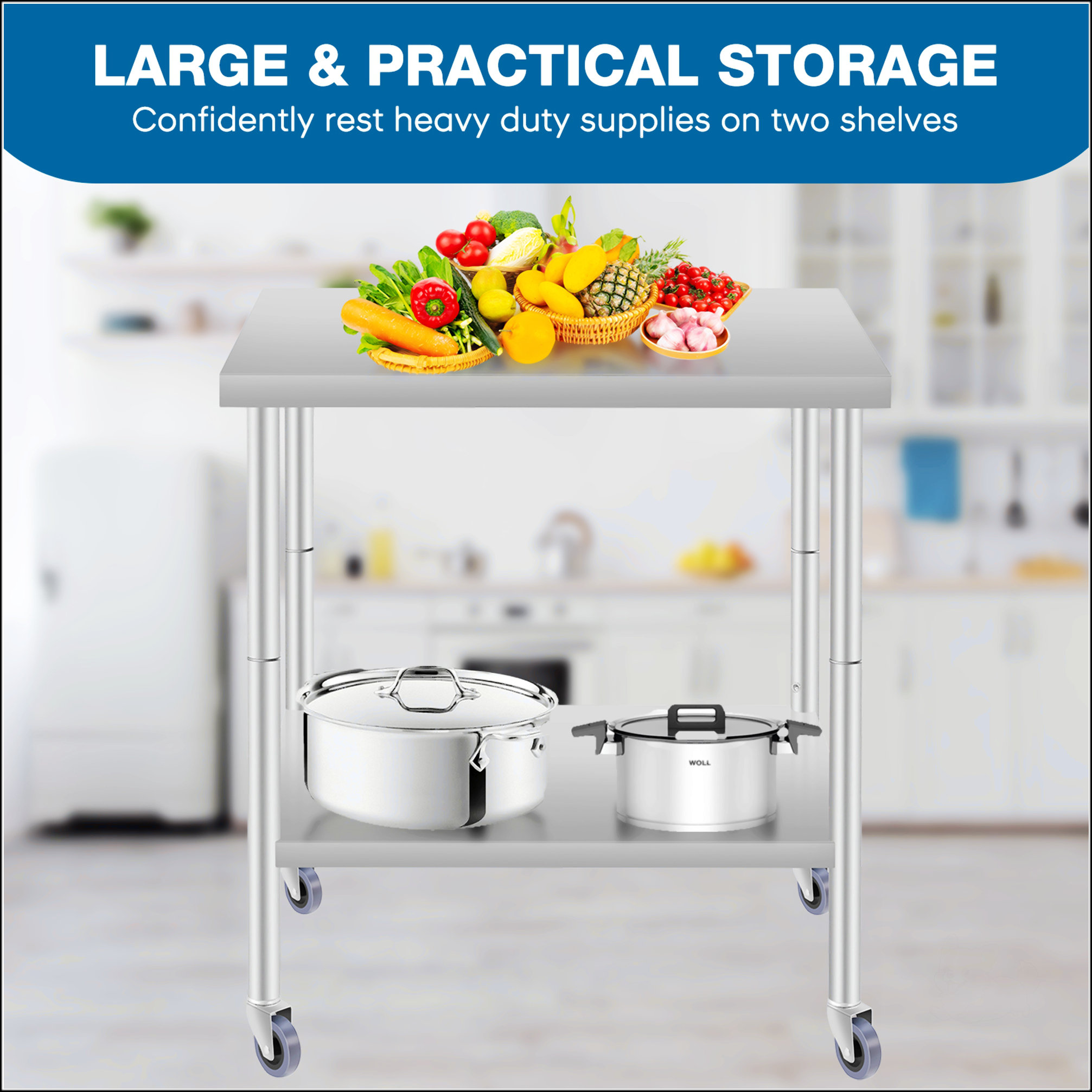 Working Under Table Ivy Bronx Durable Stainless Steel Commercial Work Table With Under ...