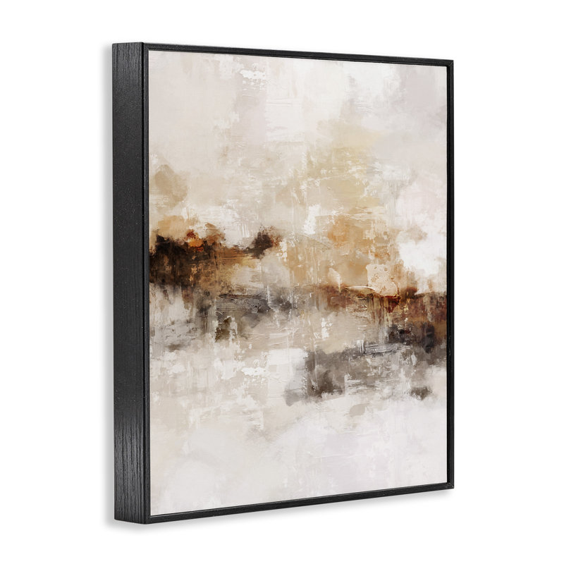Abstrait beige et brun par Ros Ruseva, H 30 po x l 24 po x P 1,5 po, Cadre noir