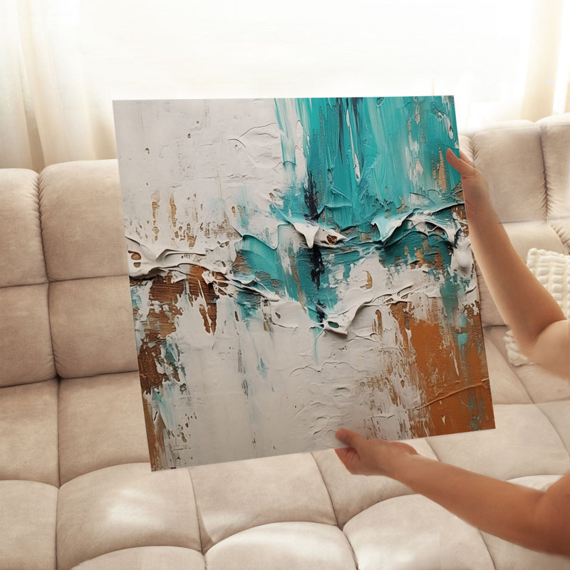 Abstract Teal Symphony Transitional Unframed Art Print, 14" H x 14" W