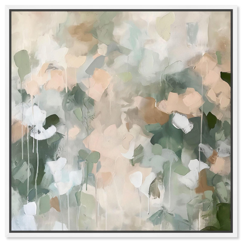 Earth & Emerald Rhythm Canvas Minimal Abstracts by Art Remedy, 25" H x 25" W x 1.8" D, White Floater Framed