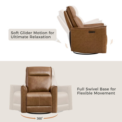 31.5'' Wide Classic Premium Genuine Leather Glider Swivel Power Recliner With USB Port (Set Of 3)