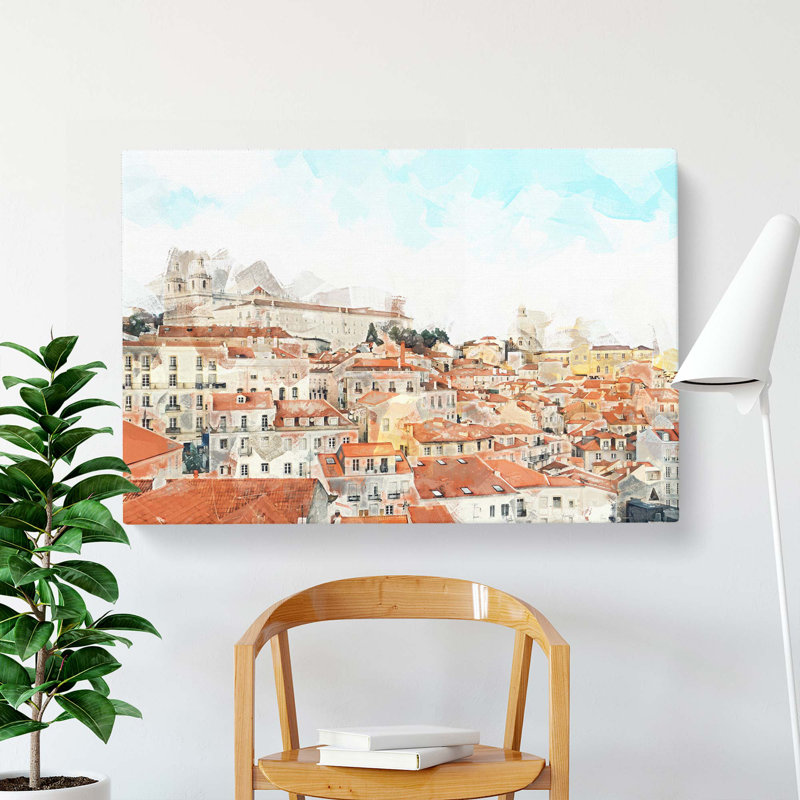 Alfalma Lisbon Portugal Skyline In Abstract - Wrapped Canvas Print, 60cm H x 91cm W x 3cm D