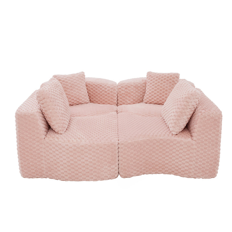 Canapé modulaire modulaire de 137,8 po sans os rembourré pour le salon, Pink Polyester