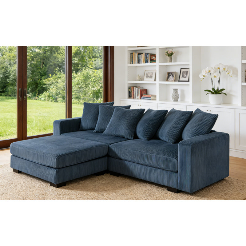 4-Piece Upholstered Modern Modular Sofa Loveseat With Ottoman, Blue
