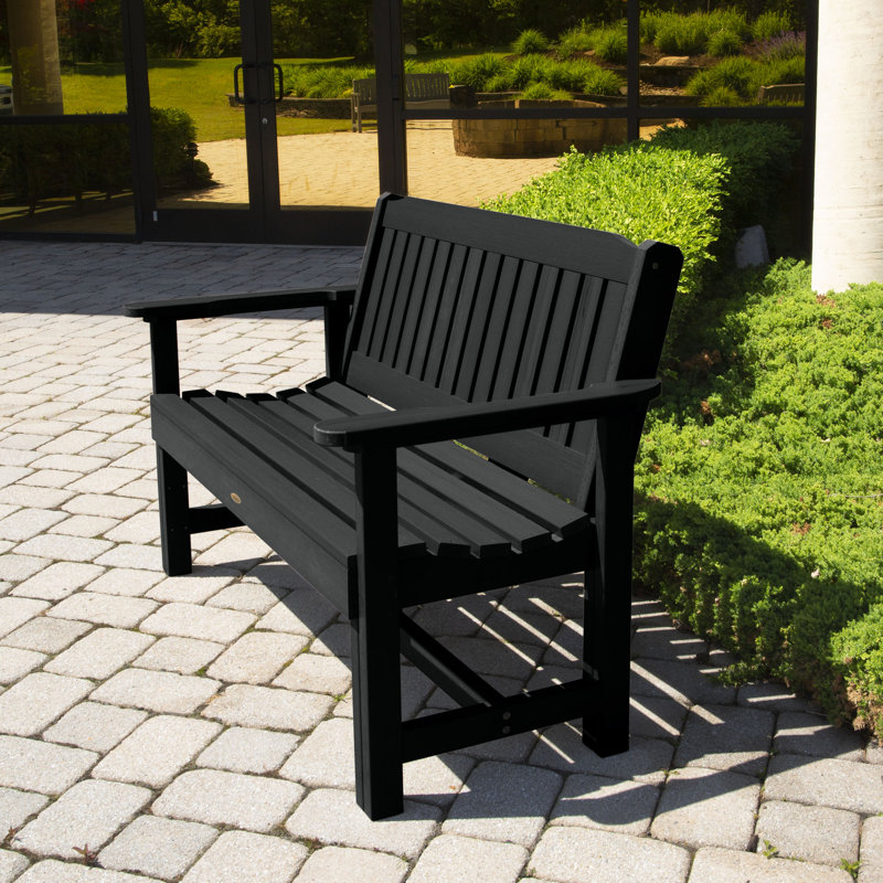 Banc d'extérieur en plastique recyclé Lunz, Noir