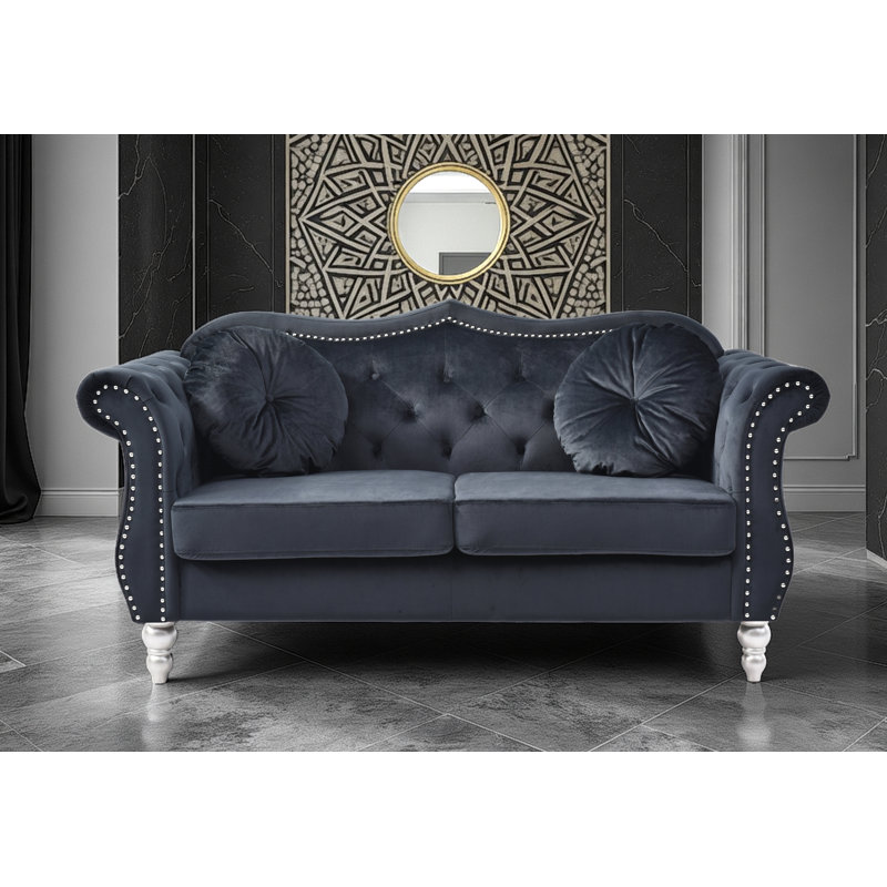 Modla  Velvet Fabric Loveseat, Black