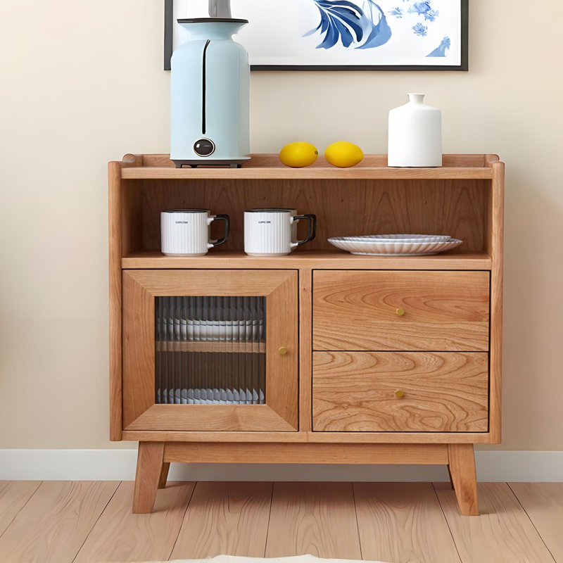 Commode d'appoint multifonctionnelle en bois massif, H 35,43 po x l 39,37 po x P 14,96 po, Marron clair