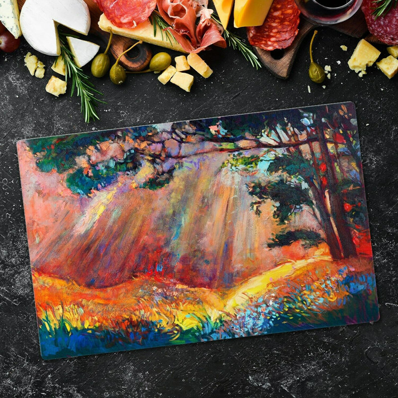 Meila Tempered Glass Meadow Trees Chopping Board, 52cm x 80cm